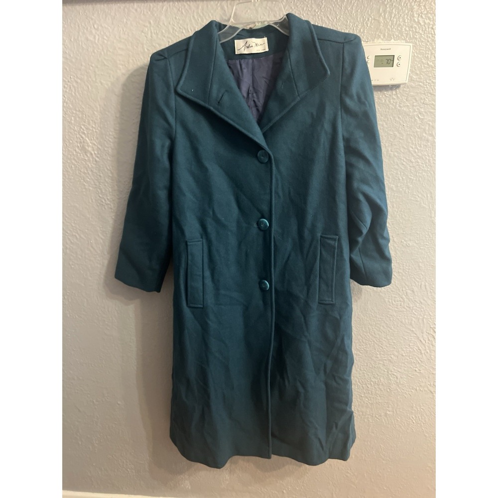 Andrea Marin NY Greenish Bluush‎ Wool Long  Overcoat Peacoat Womens 12P USA